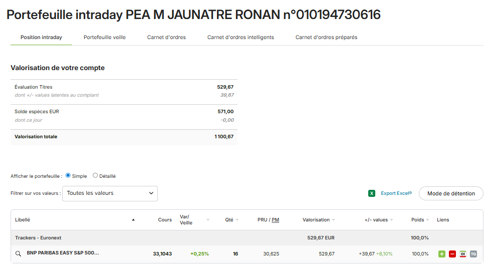 Présentation de l'interface pour naviguer sur le PEA Fortuneo