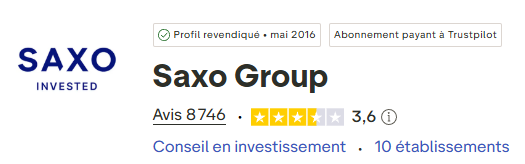 Avis Saxo note Trustpilot