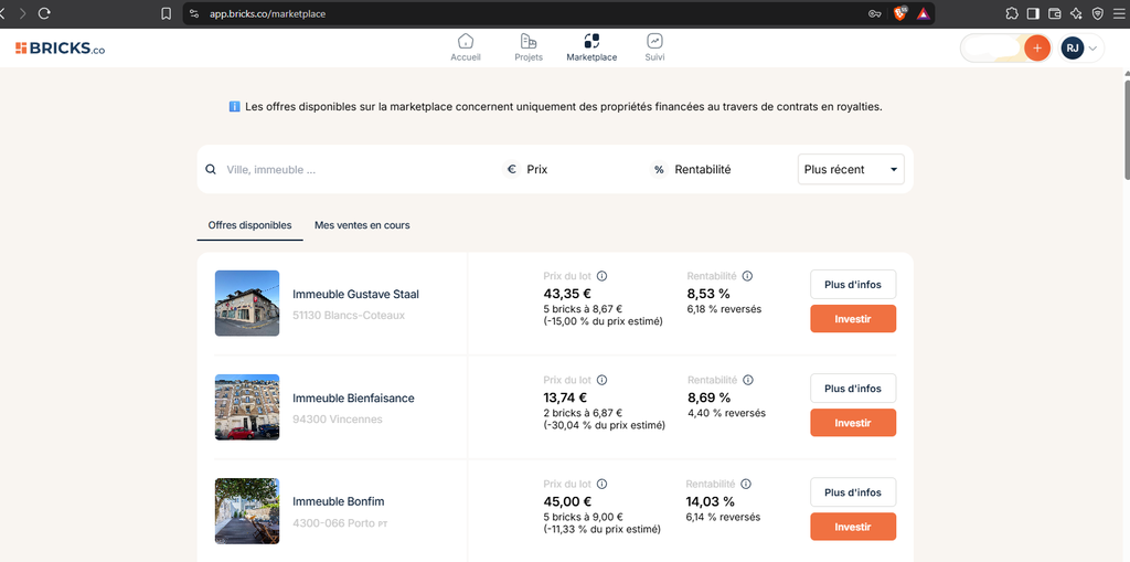 Visuel de la markatplace accessible seulement pour ceux qui ont des royalties