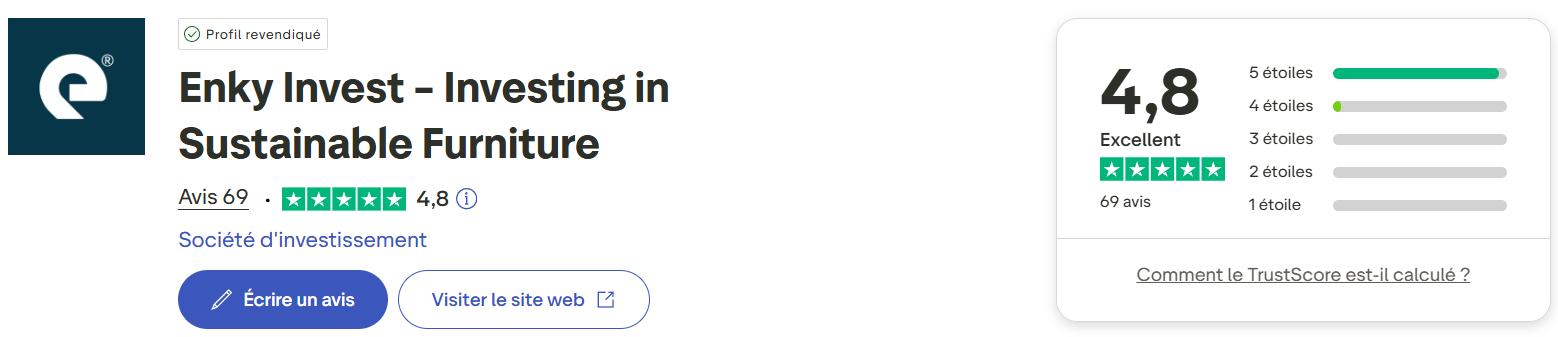 Capture d'écran Trustpilot Enky Invest — note globale et commentaires — SOURCE : trustpilot.com