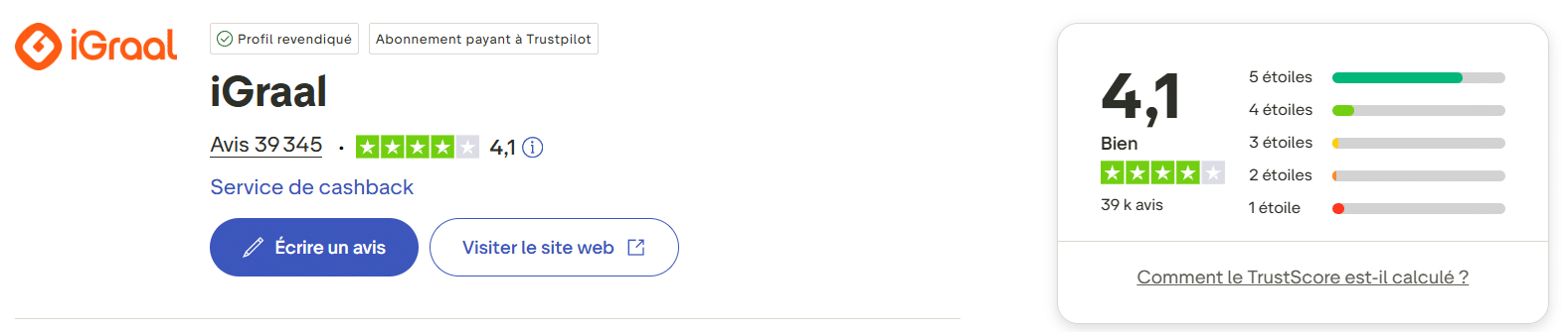 Avis Trustpilot iGraal
