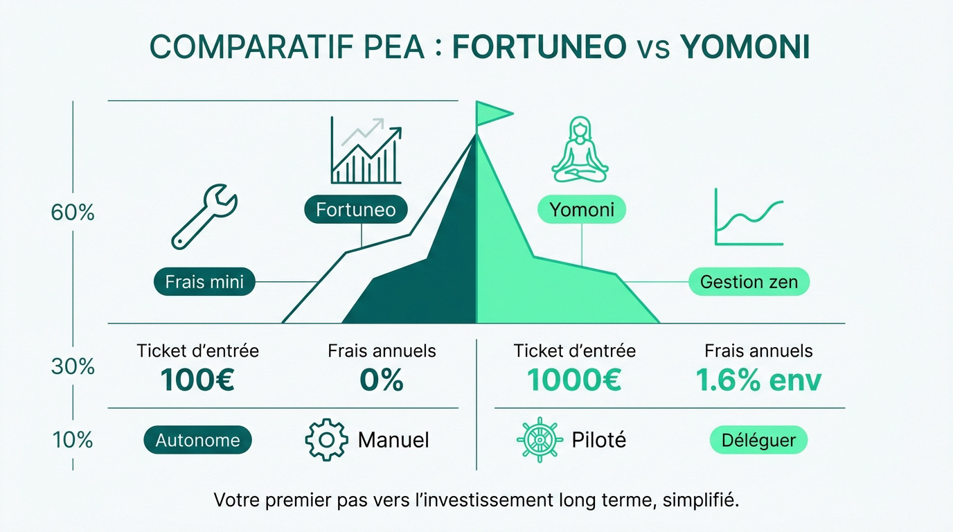 Comparatif entre le PEA Fortuneo et le PEA Yomoni pour débuter en bourse