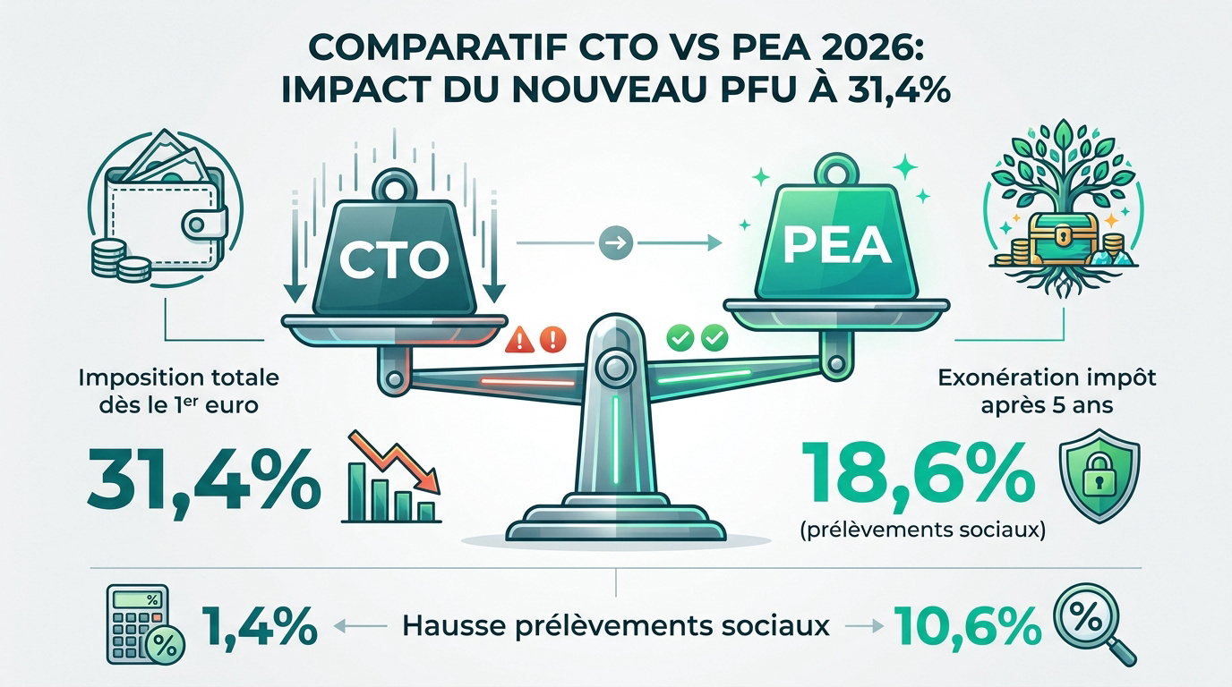Comparatif fiscal entre le CTO et le PEA en 2026 avec la hausse du PFU