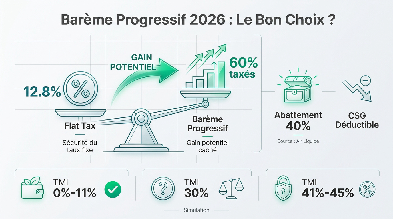 Comparatif fiscalité dividendes 2026 flat tax contre barème progressif