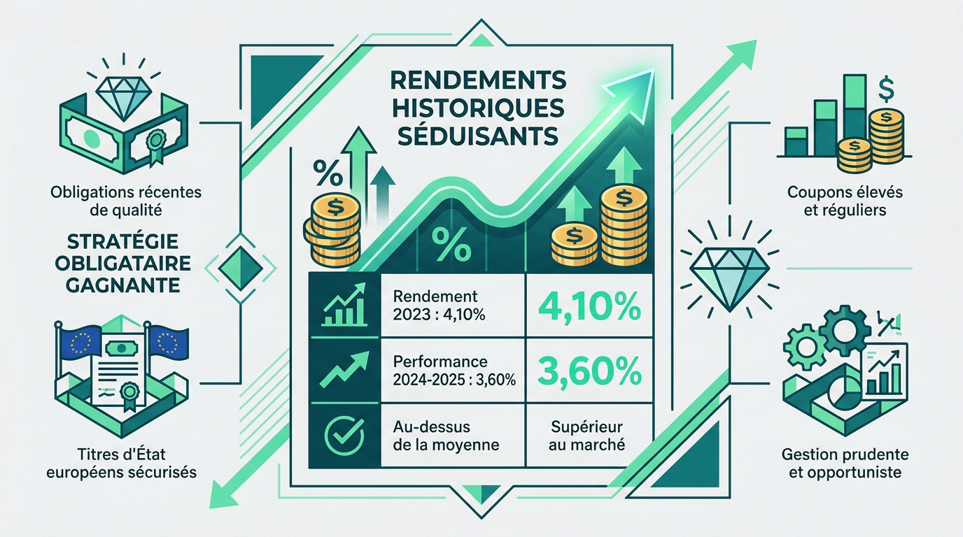 Infographie montrant la stratégie de rendement obligataire du fonds euros Placement Direct Euro+