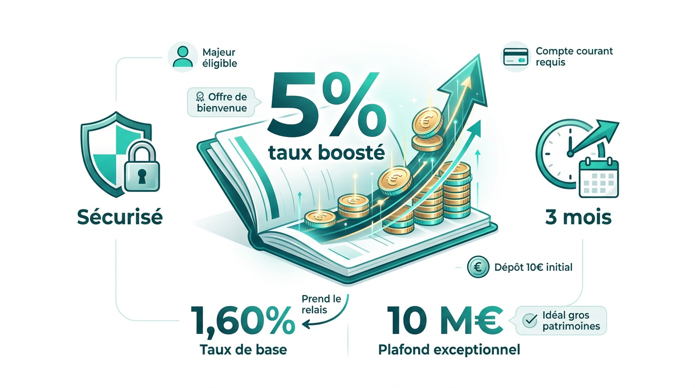 Graphique montrant le taux boosté de 5 pourcent du livret Fortuneo