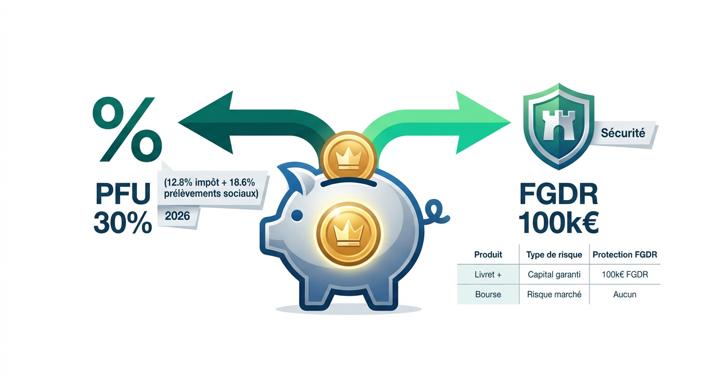 Illustration de la fiscalité PFU et de la garantie FGDR pour l