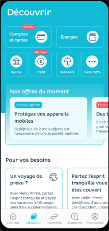 Ecran d&rsquo;accueil application Hello bank! &mdash; interface utilisateur