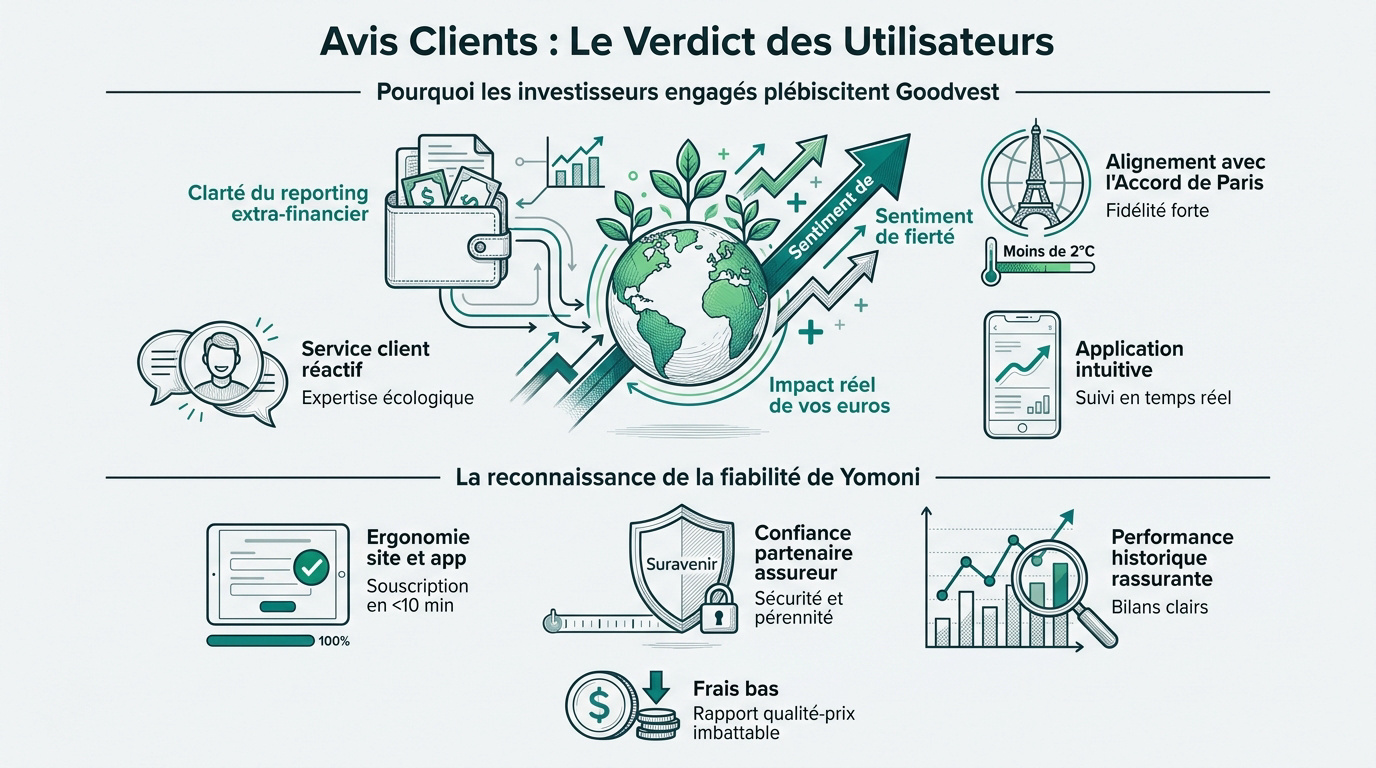 Comparaison des avis clients entre Goodvest et Yomoni sur Trustpilot et Google
