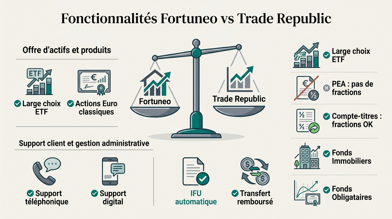 Comparaison des fonctionnalités PEA entre Fortuneo et Trade Republic
