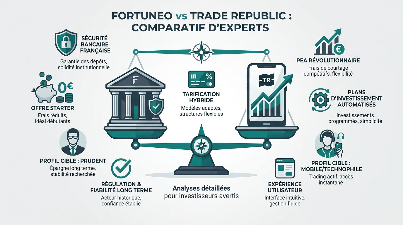 Comparatif des frais et services PEA entre Fortuneo et Trade Republic