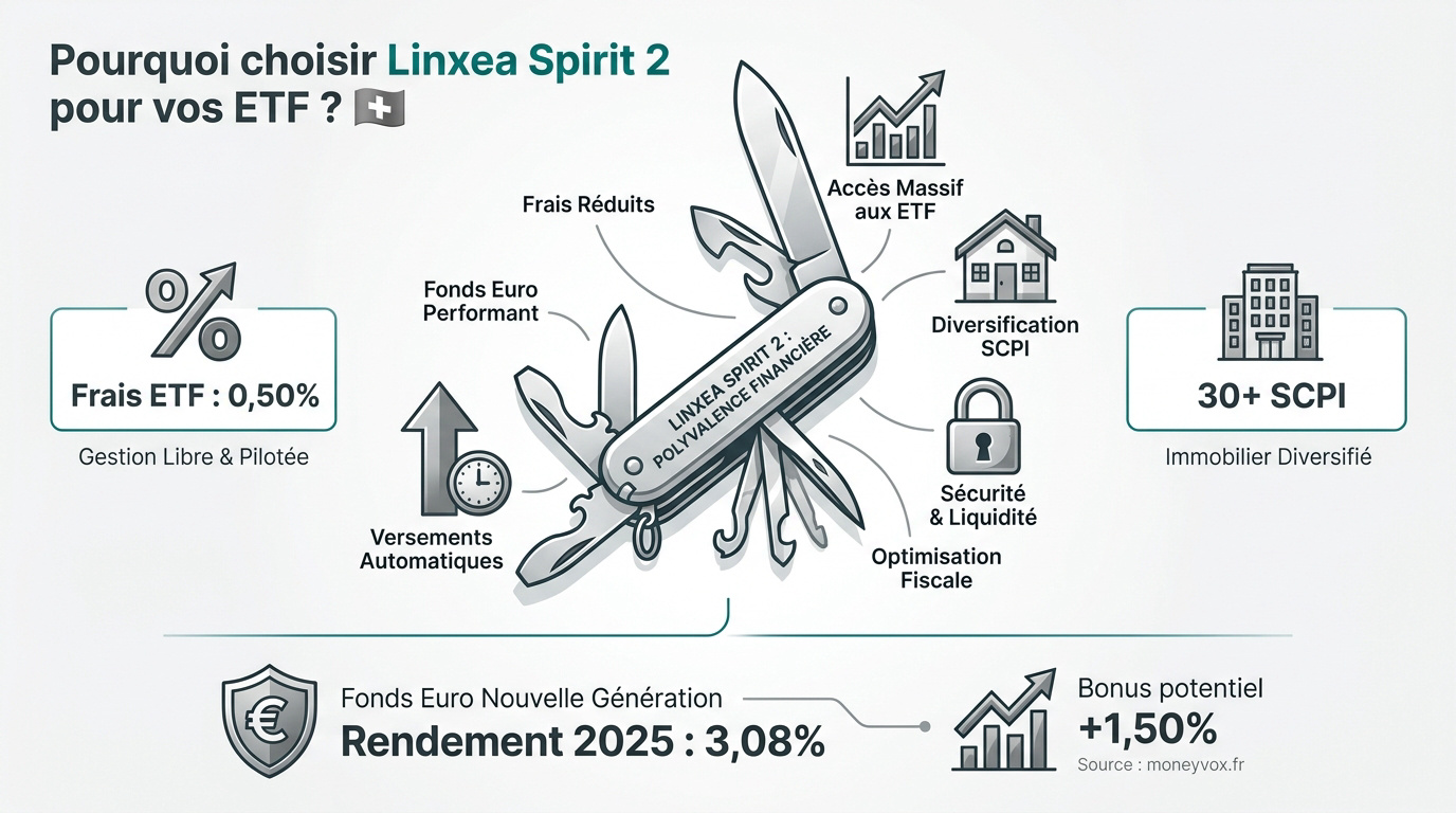 Interface de gestion Linxea Spirit 2 pour investir en ETF et SCPI
