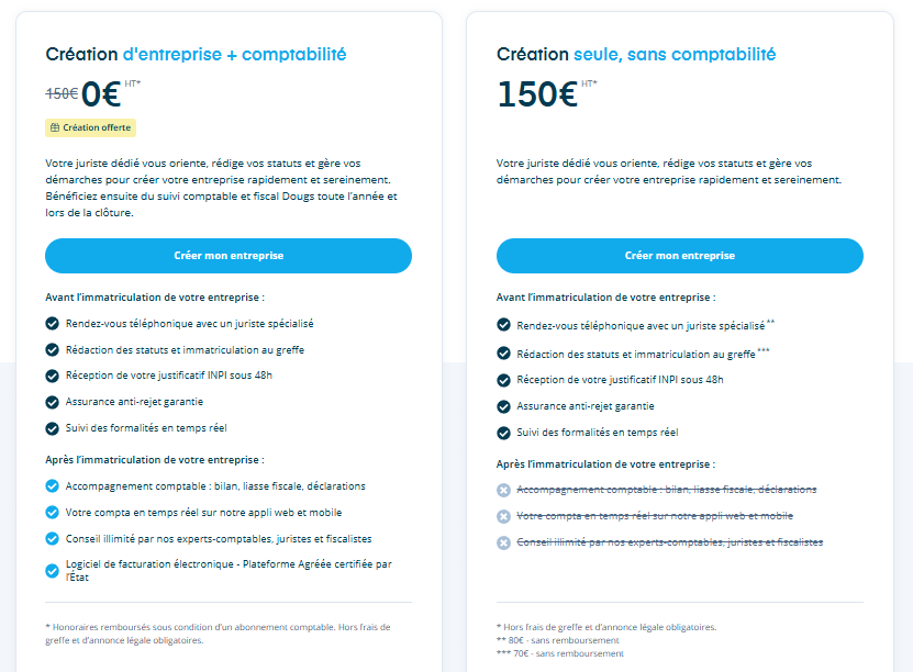 Offre création d'entreprise dougs