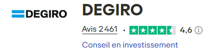 Avis DEGIRO sur Trustpilot — note 4,6/5 sur 2461 avis clients