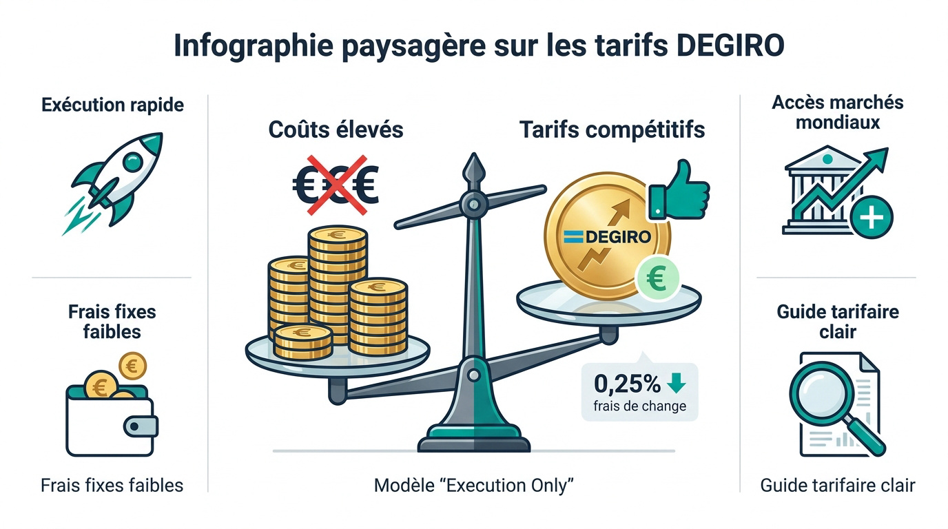 Tableau récapitulatif des tarifs compétitifs et des avantages du courtier DEGIRO
