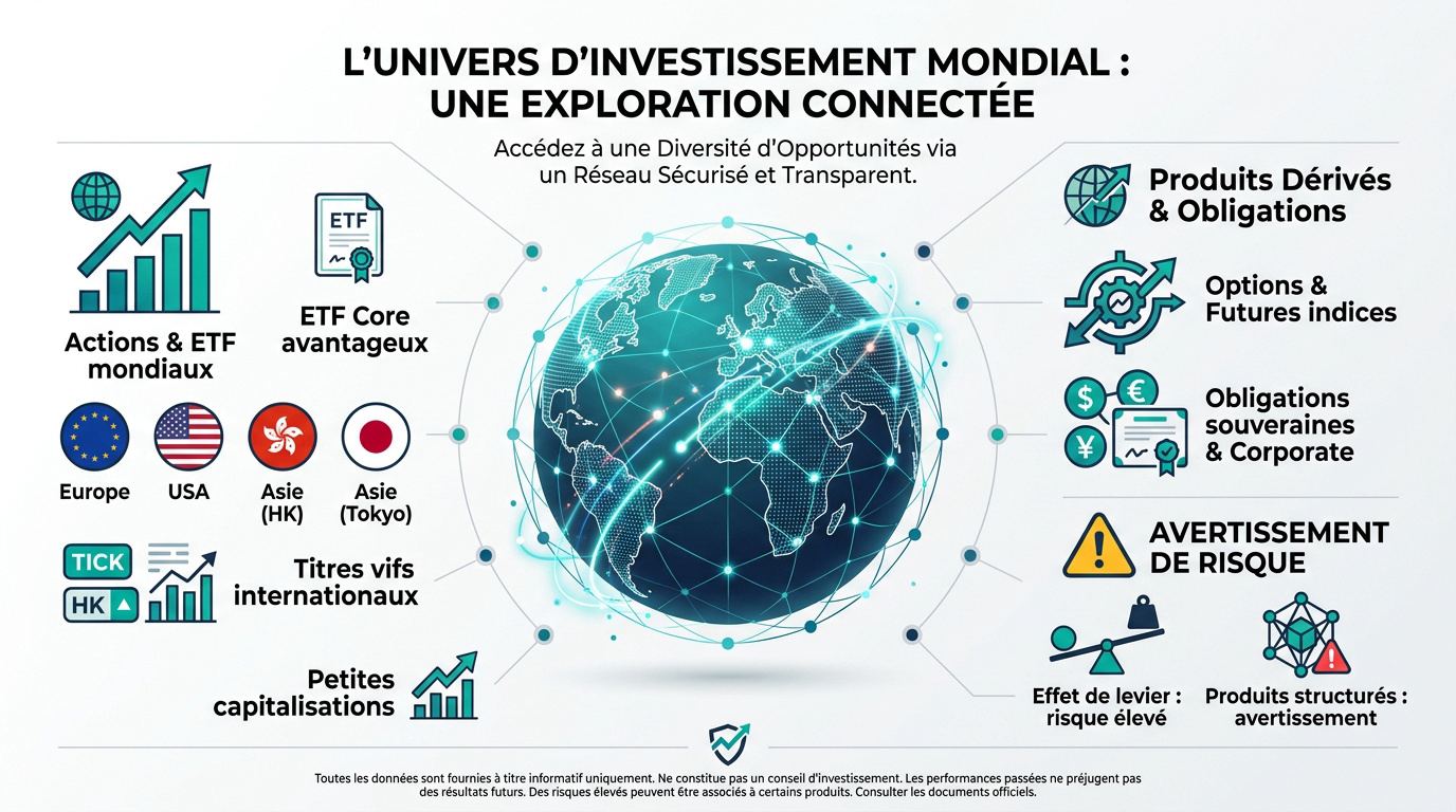 Illustration des marchés boursiers mondiaux accessibles via DEGIRO