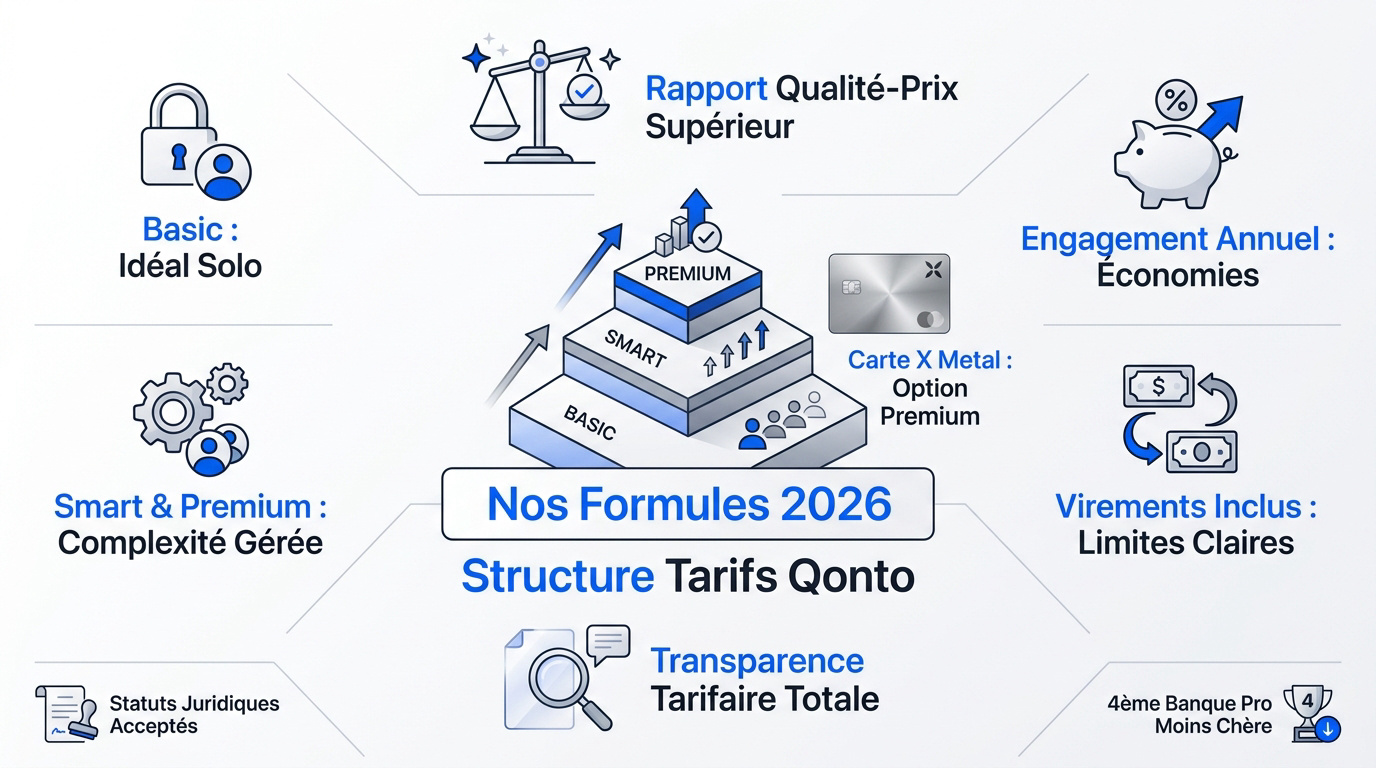 Tableau comparatif des tarifs Qonto 2026 pour freelances et entreprises