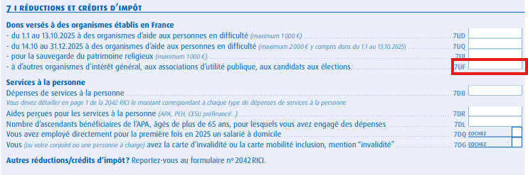 Visuel du frormulaire : formulaire 2042-RICI avec la case à remplir