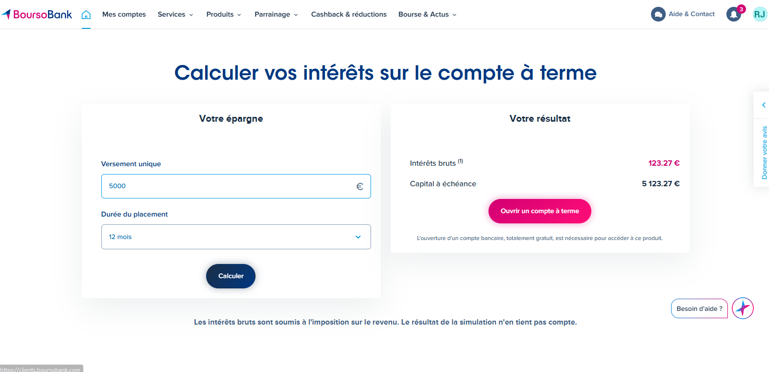 Image boursobank mon compte avec analyse compte à terme