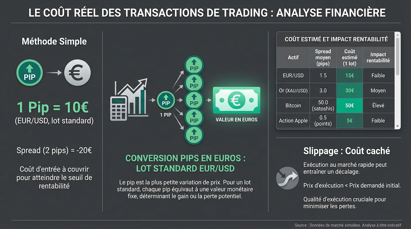 Graphique illustrant le coût réel des transactions incluant le spread et les frais de courtage