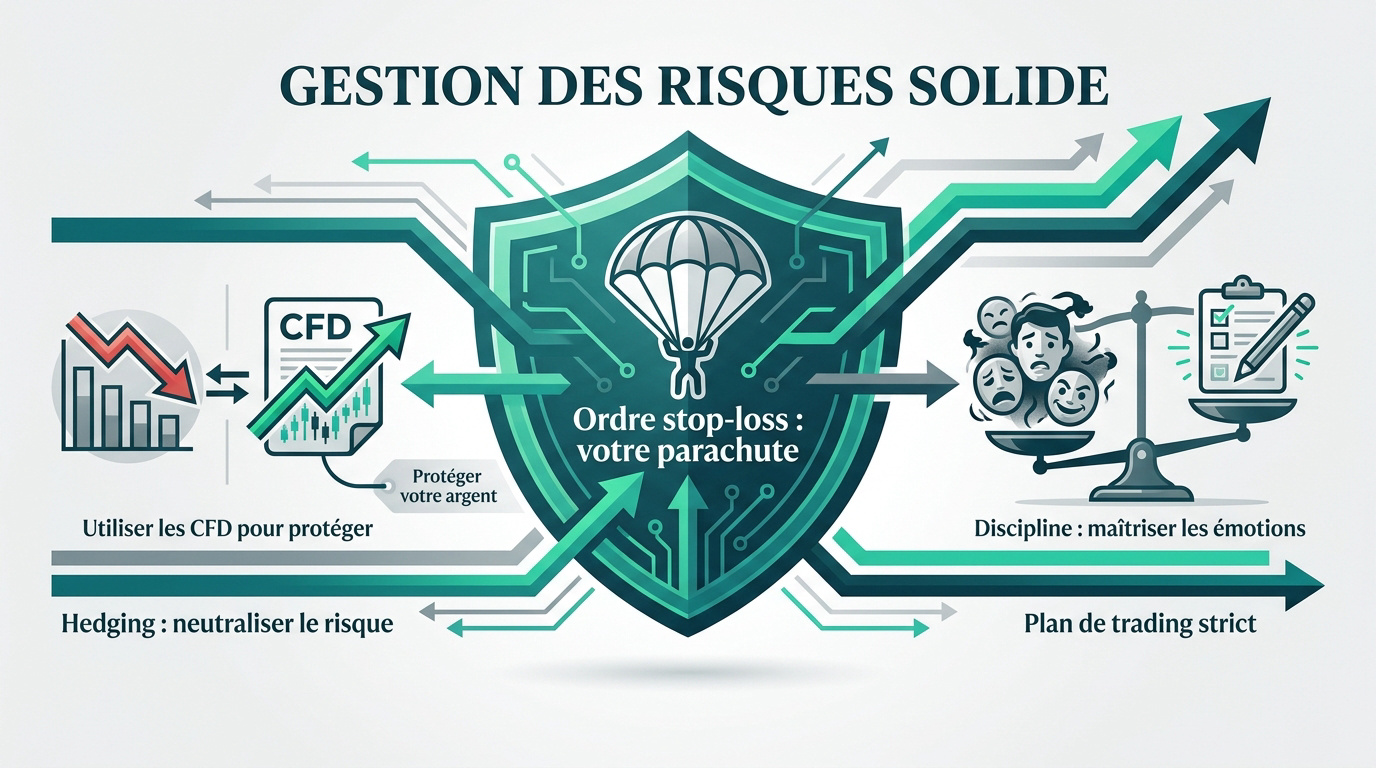 Graphique boursier illustrant la gestion des risques et la protection du capital en trading