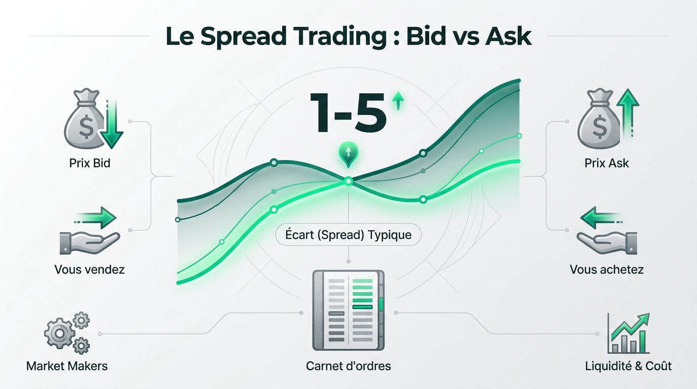 Schéma explicatif du spread trading entre les prix bid et ask