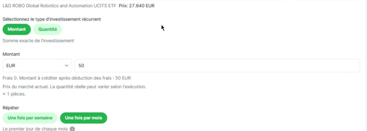 Choix du montant de 50 euros et de la fréquence mensuelle dans le Plan d’investissement Freedom24